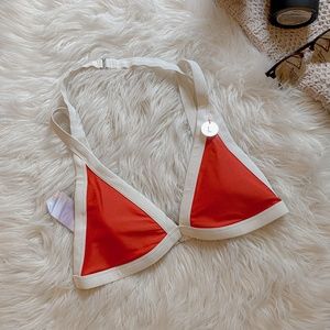 White and Red Triangle Bikini Top